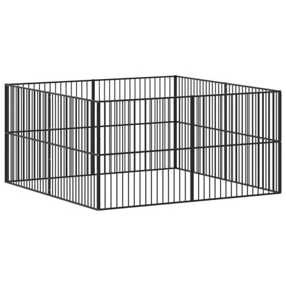 Hondenkennel 8 panelen gepoedercoat staal zwart