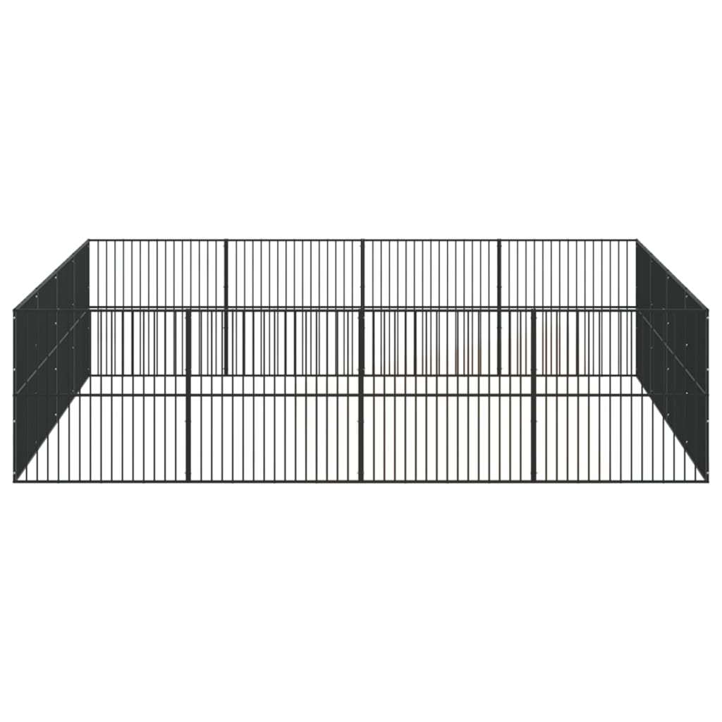 Hondenkennel 16 panelen gepoedercoat staal zwart