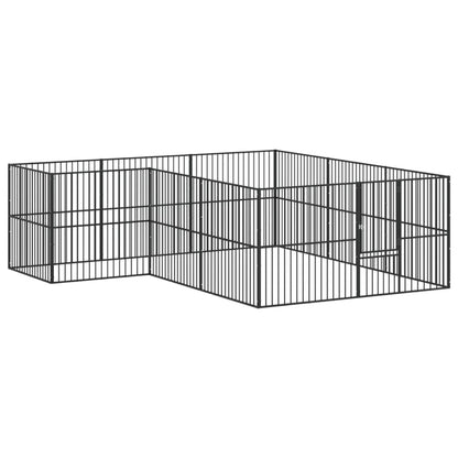 Hondenkennel 12 panelen gepoedercoat staal zwart