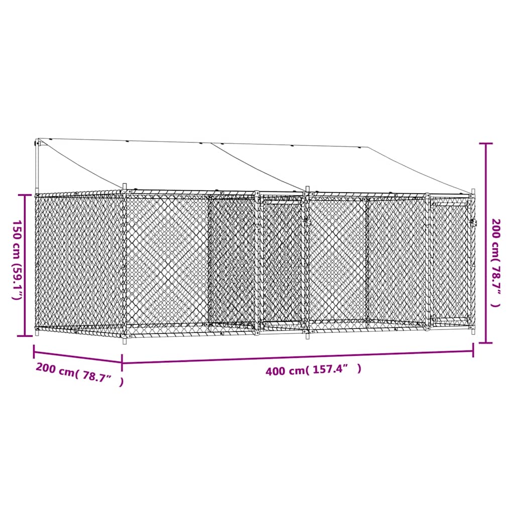 Hondenhok met dak en deuren 4x2x2 m gegalvaniseerd staal grijs