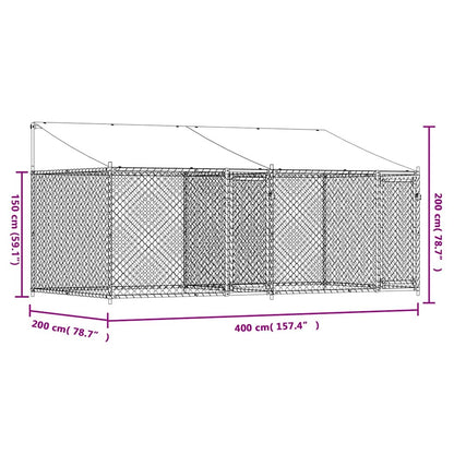 Hondenhok met dak en deuren 4x2x2 m gegalvaniseerd staal grijs