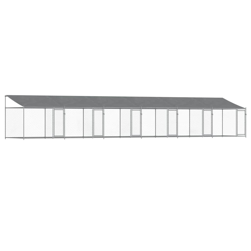 Hondenhok met dak en deuren 12x2x2 m gegalvaniseerd staal grijs
