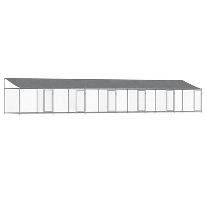 Hondenhok met dak en deuren 12x2x2 m gegalvaniseerd staal grijs