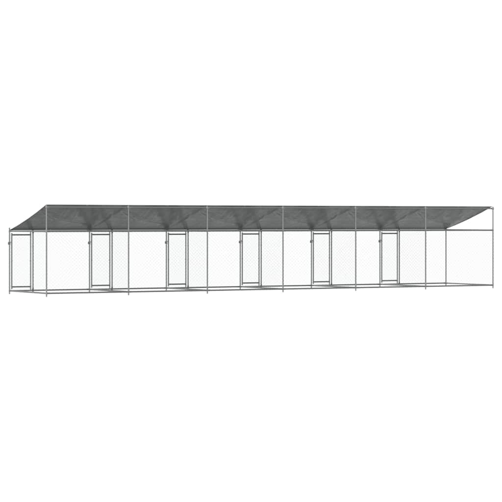 Hondenhok met dak en deuren 12x2x2 m gegalvaniseerd staal grijs
