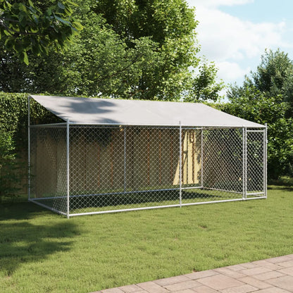 Hondenhok met dak en deur 4x2x2 m gegalvaniseerd staal grijs