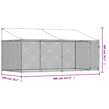 Hondenhok met dak en deur 4x2x2 m gegalvaniseerd staal grijs