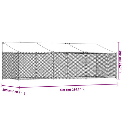 Hondenhok met dak en deur 6x2x2 m gegalvaniseerd staal grijs