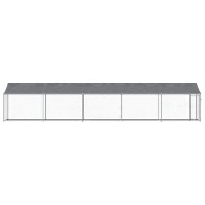 Hondenhok met dak en deur 10x2x2 m gegalvaniseerd staal grijs