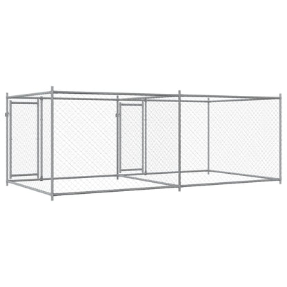 Hondenhok met deuren 4x2x1,5 m gegalvaniseerd staal grijs