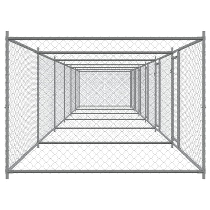 Hondenhok met deuren 12x2x1,5 m gegalvaniseerd staal grijs