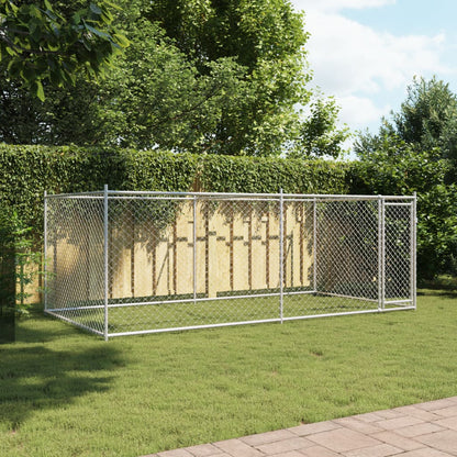 Hondenhok met deur 4x2x1,5 m gegalvaniseerd staal grijs