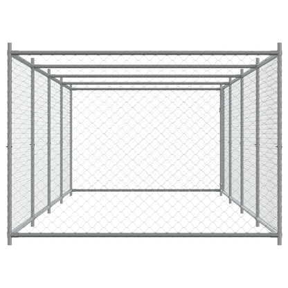 Hondenhok met deur 8x2x1,5 m gegalvaniseerd staal grijs