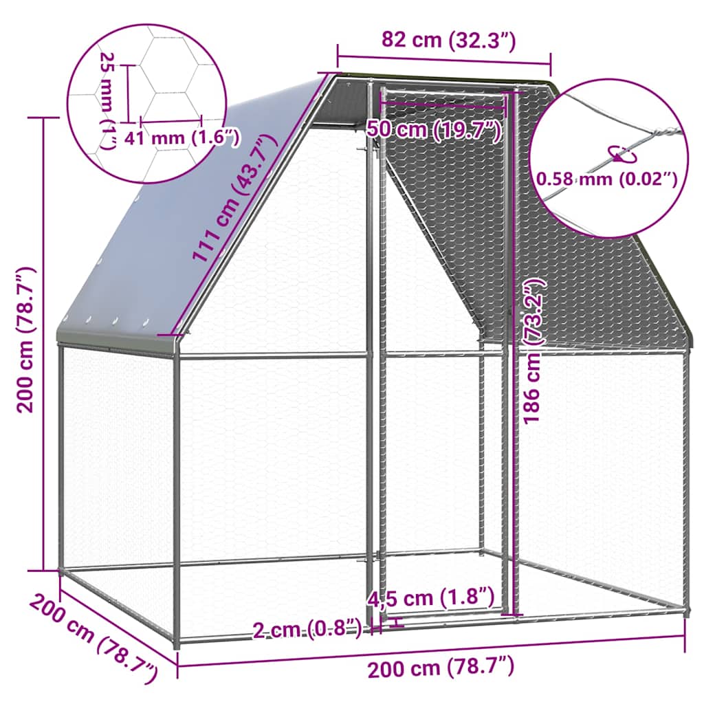 Kippenkooi 2x2x2 m gegalvaniseerd staal zilverkleurig en grijs