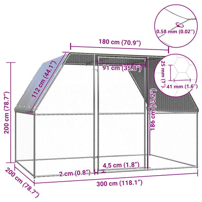Kippenkooi 3x2x2 m gegalvaniseerd staal zilverkleurig en grijs