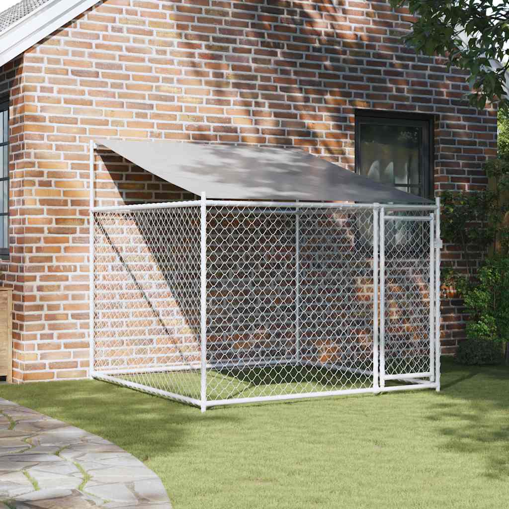 Hondenhok met dak en deur 2x2x2 m gegalvaniseerd staal grijs
