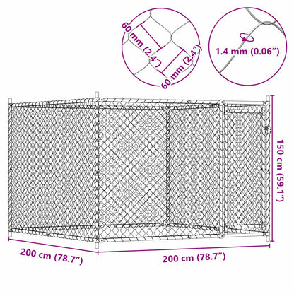 Hondenhok met deur 2x2x1,5 m gegalvaniseerd staal grijs