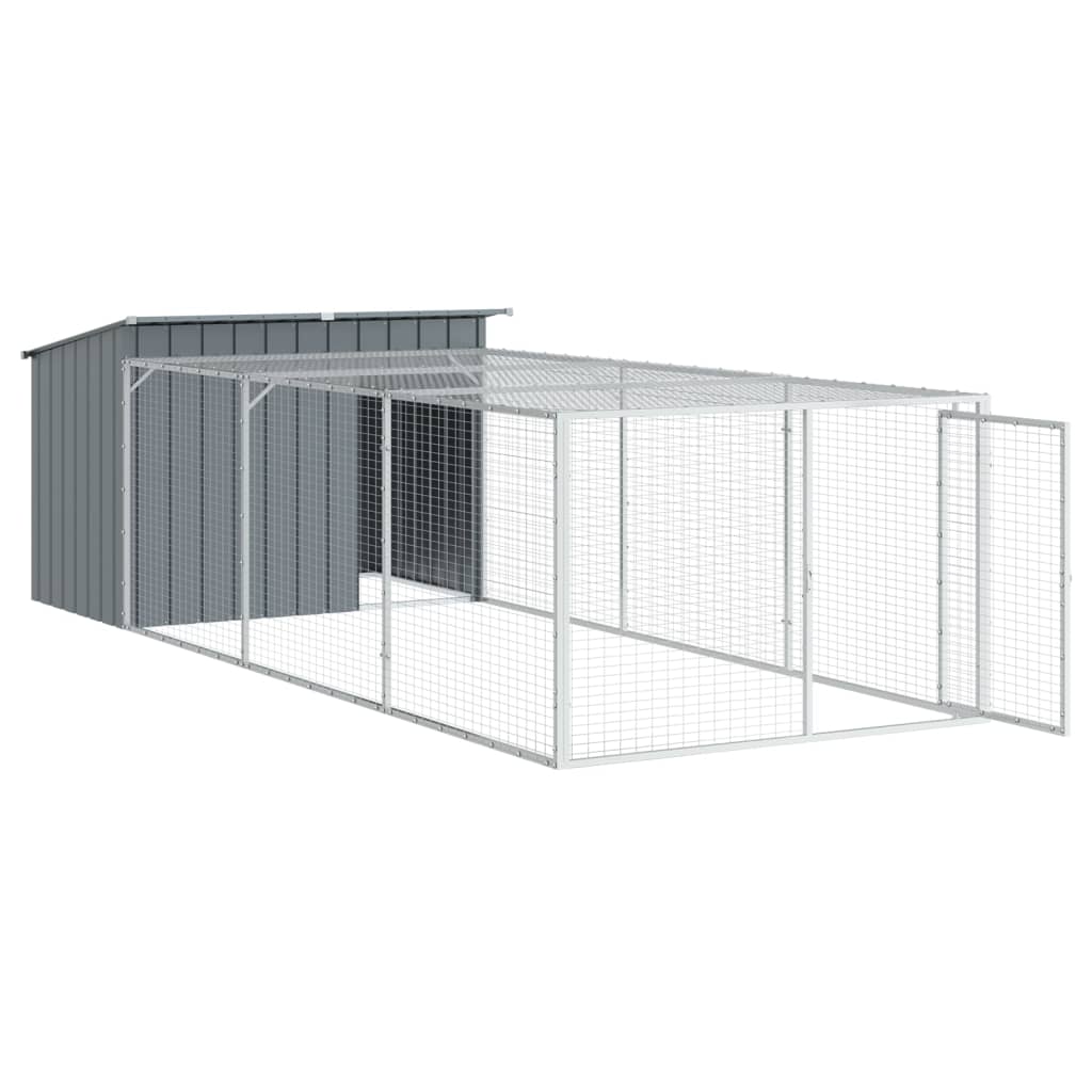Hondenhok met ren 153x396x110 cm gegalvaniseerd staal antraciet