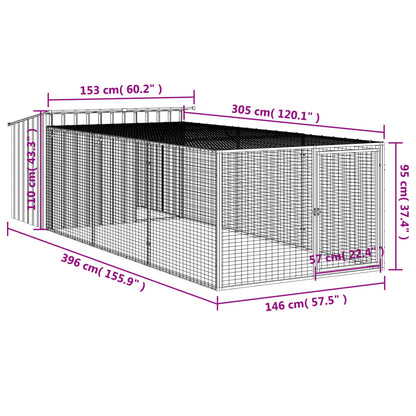 Hondenhok met ren 153x396x110 cm gegalvaniseerd staal antraciet