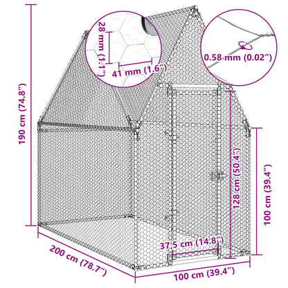 Kippenhok 200x100x190 cm gegalvaniseerd staal zilverkleurig