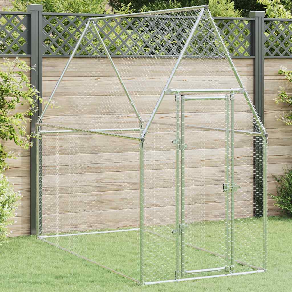 Kippenhok 200x100x190 cm gegalvaniseerd staal zilverkleurig