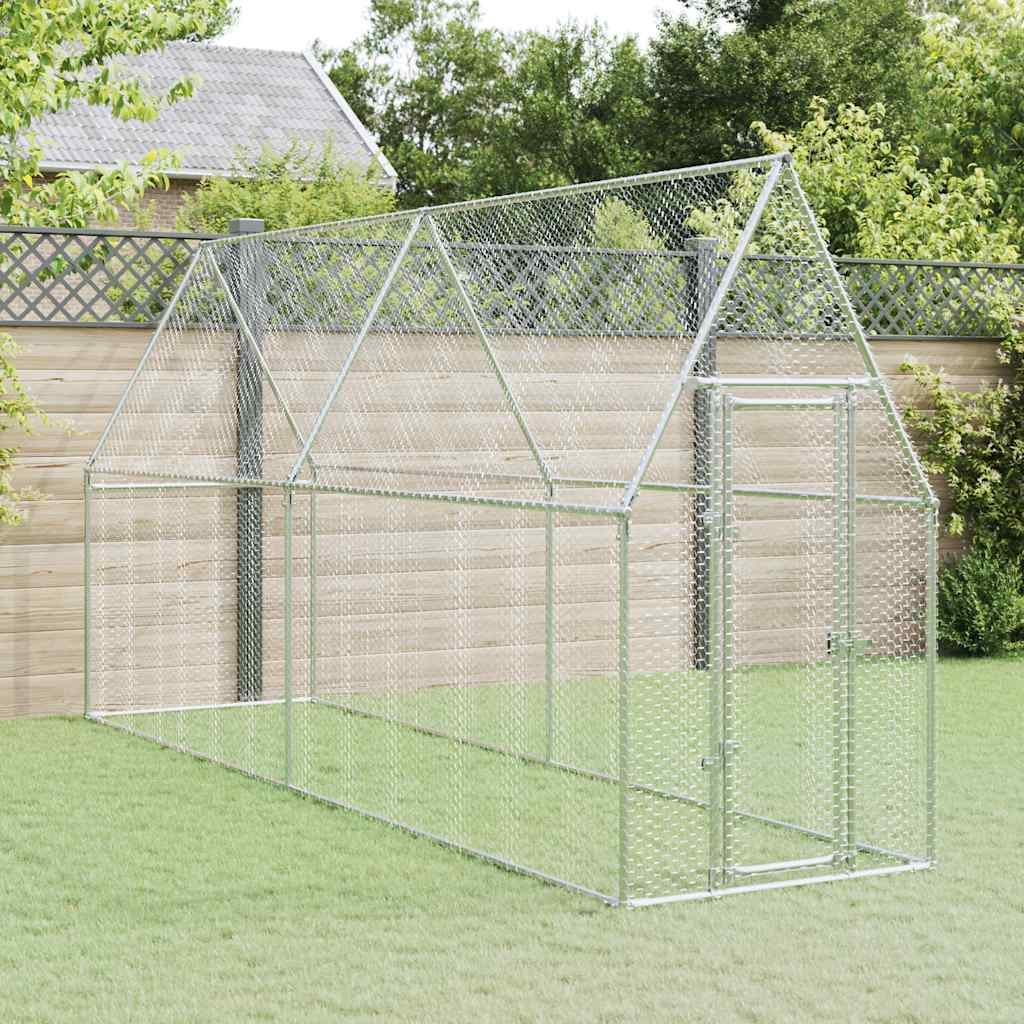Kippenhok 400x100x190 cm gegalvaniseerd staal zilverkleurig
