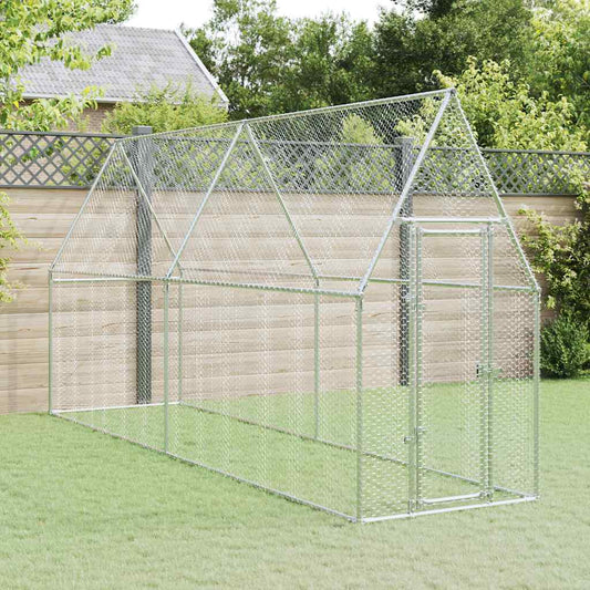 Kippenhok 400x100x190 cm gegalvaniseerd staal zilverkleurig