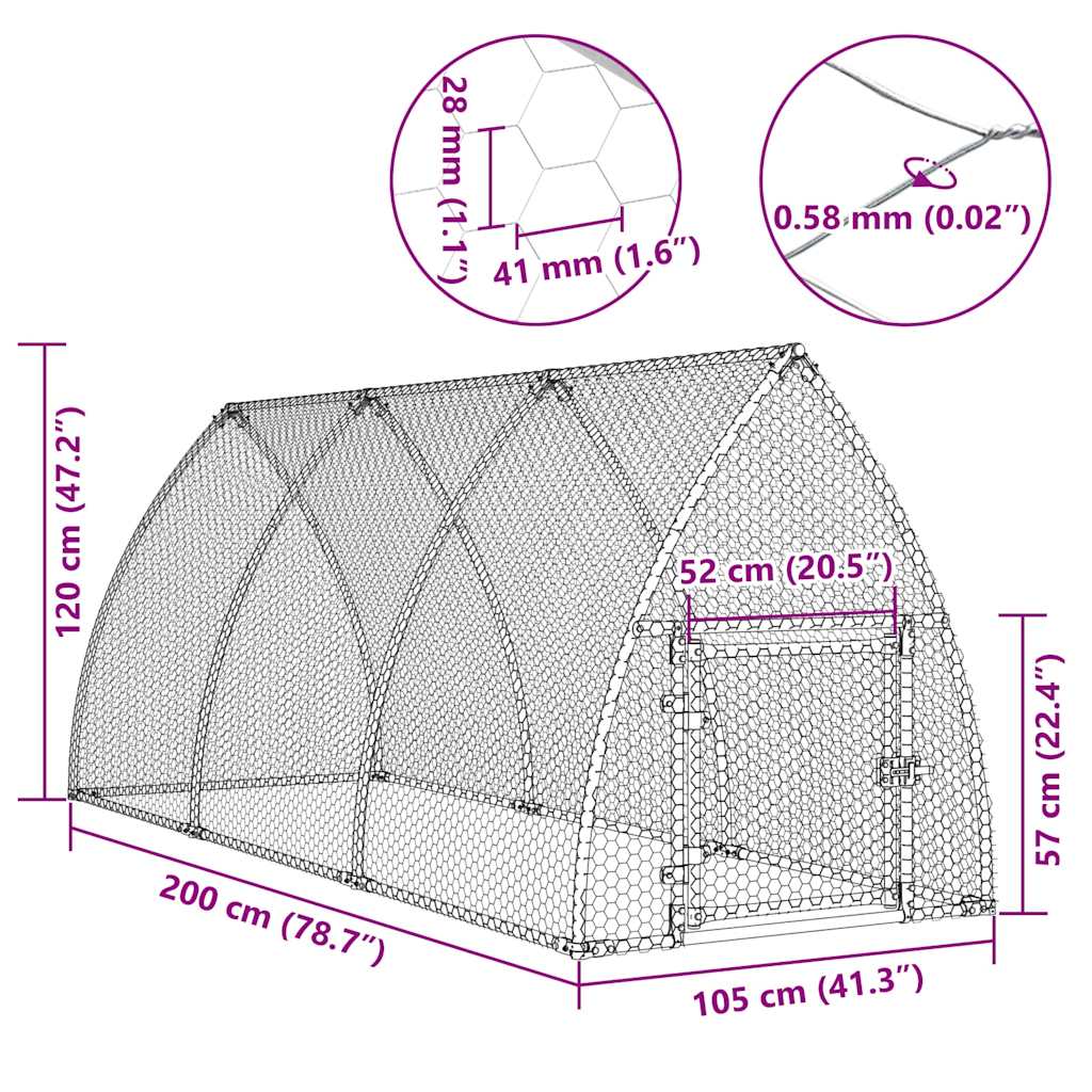 Kippenhok 300x105x120 cm gegalvaniseerd staal zilverkleurig