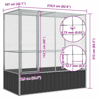 Volière 210,5x107x212 m staal zilverkleurig