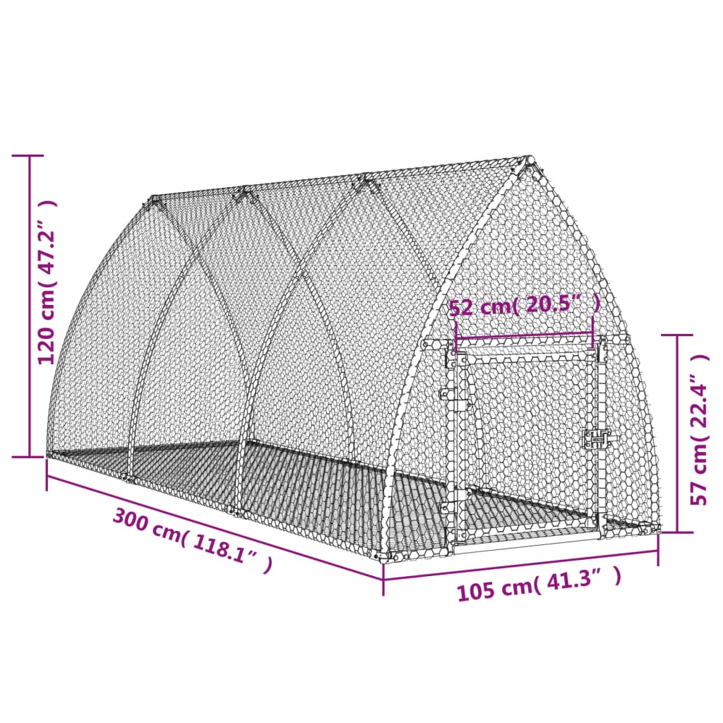 Konijnenhok 300x105x120 cm gegalvaniseerd staal zilverkleurig