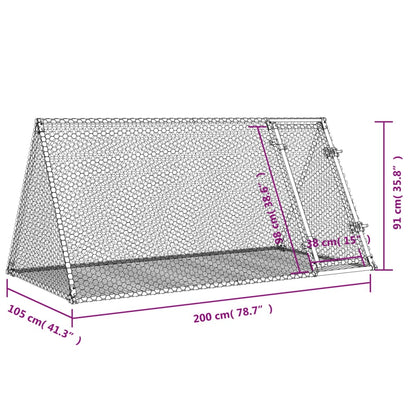 Konijnenhok 200x105x91 cm gegalvaniseerd staal zilverkleurig