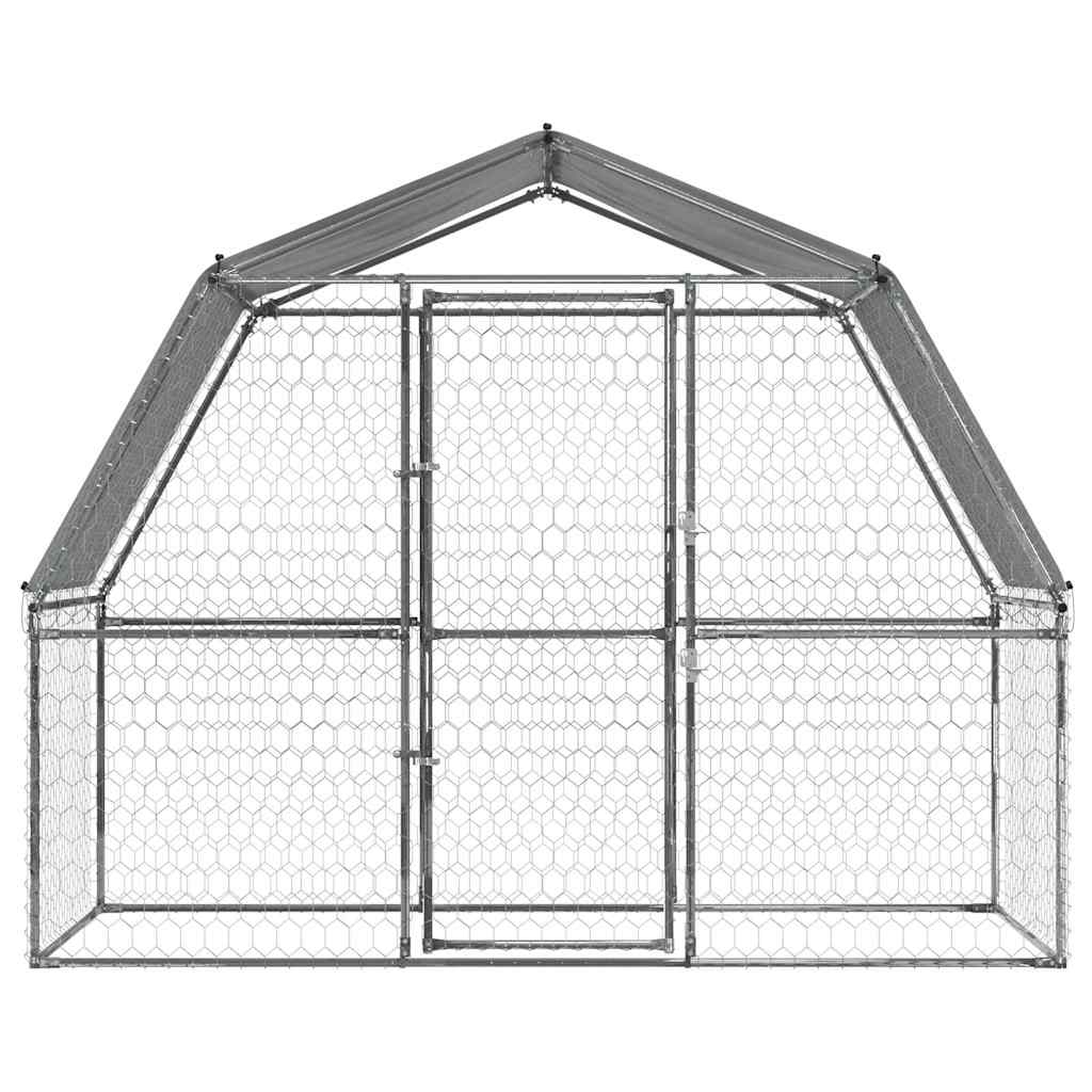 Hondenkennel met dak en deur gegalvaniseerd staal zilverkleurig