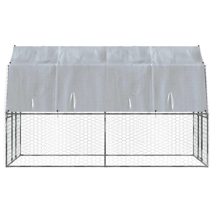 Hondenkennel met dak en deur gegalvaniseerd staal zilverkleurig