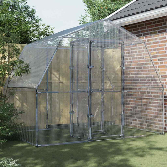 Vogelkooi met deur gegalvaniseerd staal zilverkleurig
