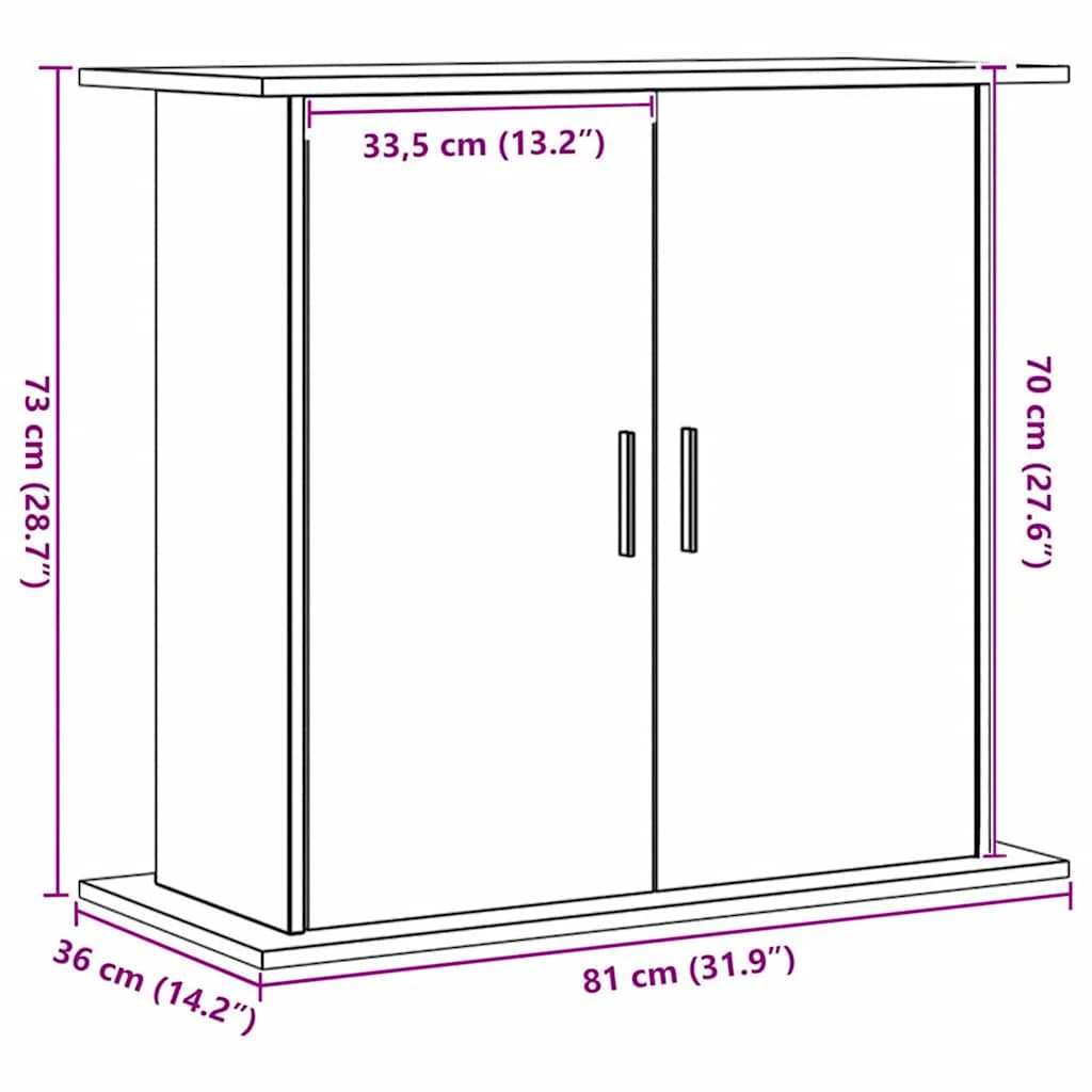 Aquariumstandaard 81x36x73cm bewerkt hout artisanaal eikenkleur