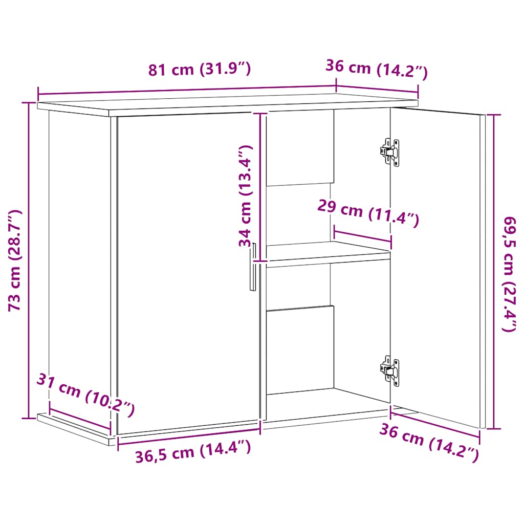 Aquariumstandaard 81x36x73cm bewerkt hout artisanaal eikenkleur