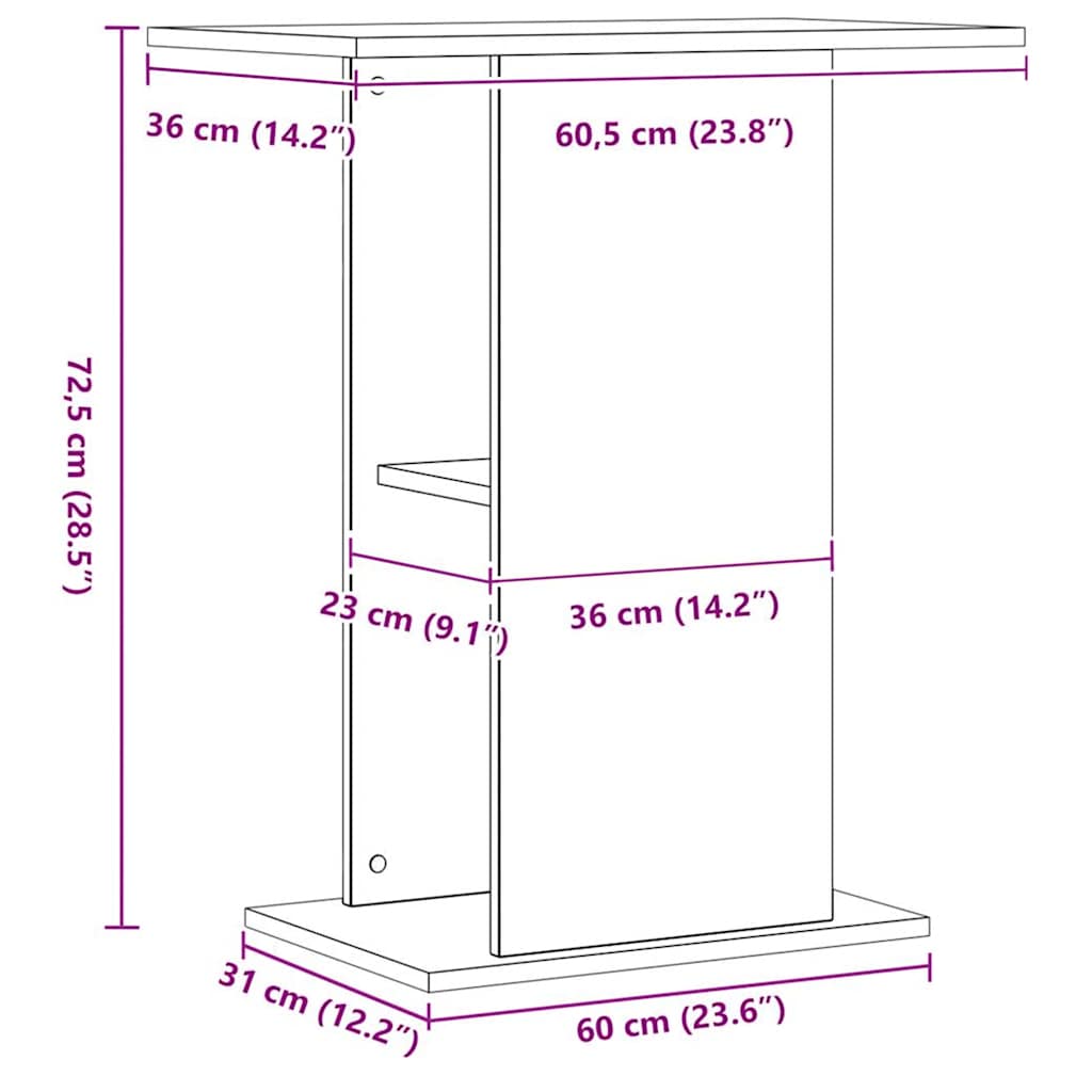 Aquariumstandaard 36x60,5x72,5 cm bewerkt hout artisanaal eiken