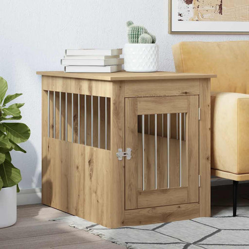 Hondenbench 55x75x65 cm bewerkt hout artisanaal eikenkleurig