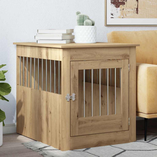 Hondenbench 64,5x80x71 cm bewerkt hout artisanaal eikenkleur