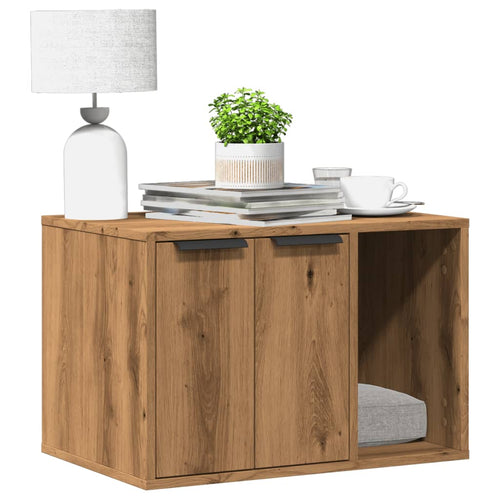 Kattenbakkast 60x40x40 cm bewerkt hout artisanaal eikenkleurig