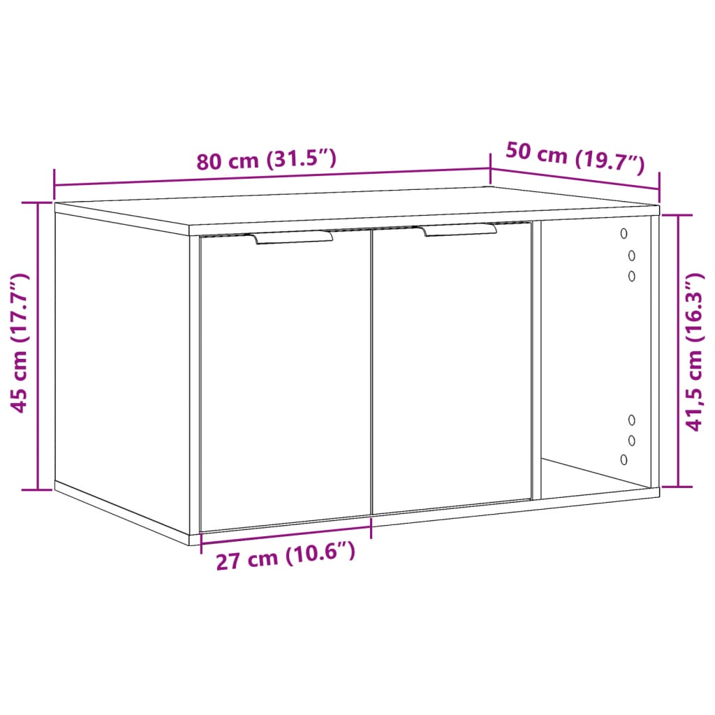 Kattenbakkast 80x50x45 cm bewerkt hout gerookt eikenkleurig