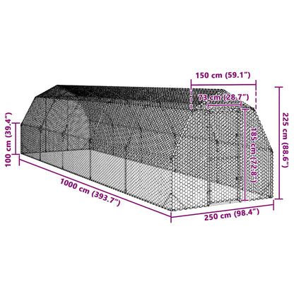 Kippenren 2,5x10x2,25 m gegalvaniseerd staal