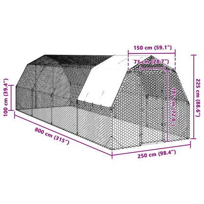 Kippenren met dak 2,5x8x2,25 m gegalvaniseerd staal