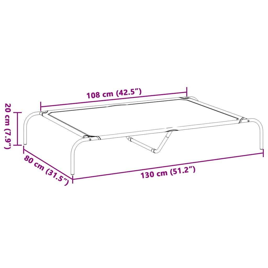 Hondenmand verhoogd 130x80x20 cm textiel en staal zwart