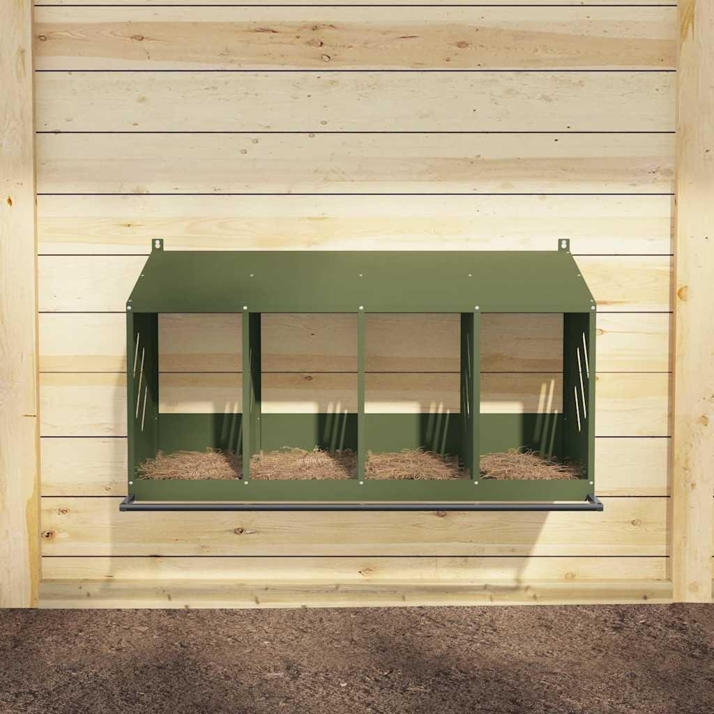 Kippennestkastje met 4 vakken olijfgroen metaal