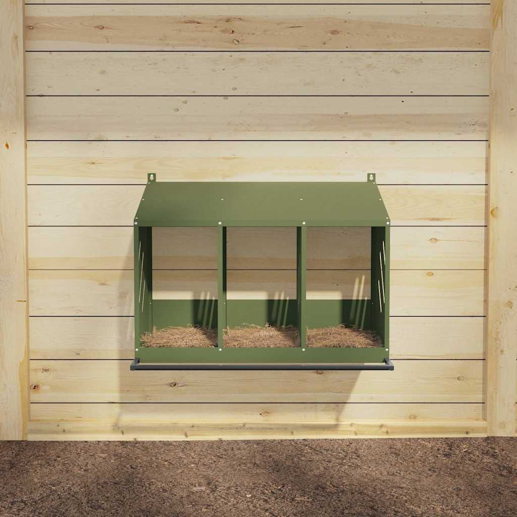 Kippennestkastje met 3 vakken olijfgroen metaal