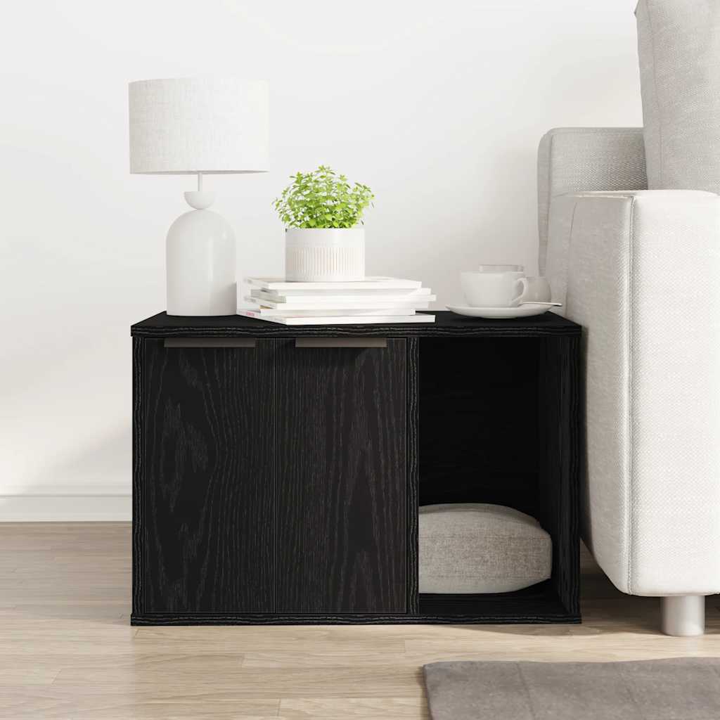 Kattenbakomheining Zwart Eiken 60x40x40 cm Bewerkt Hout