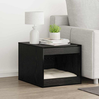 Kattenbak Omheining Zwart Eiken 47 x 59 x 42 cm Bewerkt hout